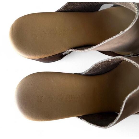 A. Giannetti Italian Brown Leather Block Wood Heel Sandals With Gold Studs 6.5 - Picture 5 of 6